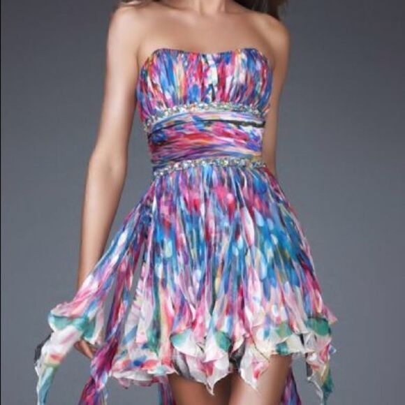 NWT La Femme 100% Silk Scarf Multi Coloured Layered Prom Dress Womens Sz 2/4 - Picture 2 of 16